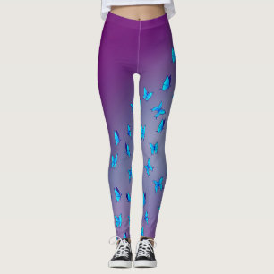 Abstrakt Lila Måne och fjärilar Leggings