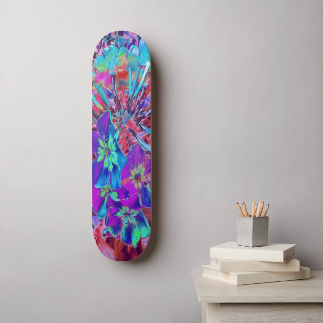 Abstrakt lila och blå blommande blomma mini skateboard bräda 18,5 cm (Väggkonst)