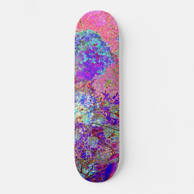 Abstrakt lila och blå hortensia med magenta mini skateboard bräda 18,5 cm (Framsida)