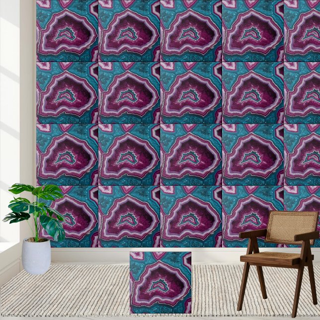 Abstrakt Lila och skalgeodeplattan Kakelplatta (Abstract Purple and Teal Geode Tile)