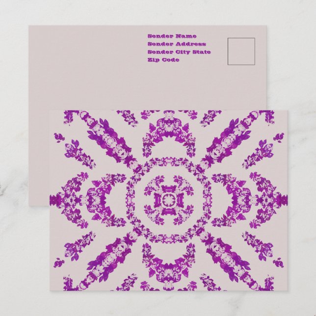 Abstrakt lila orkidéblomma design mönster konst vykort (Fram/baksida)
