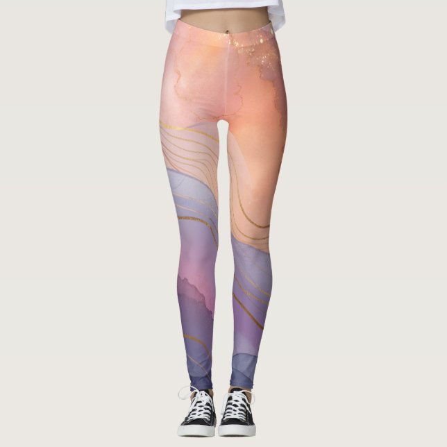 Abstrakt Lila Peach Leggings (Framsida)