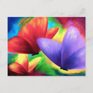 Abstrakt Lila Red Gult Butterfly Modern Art Vykort