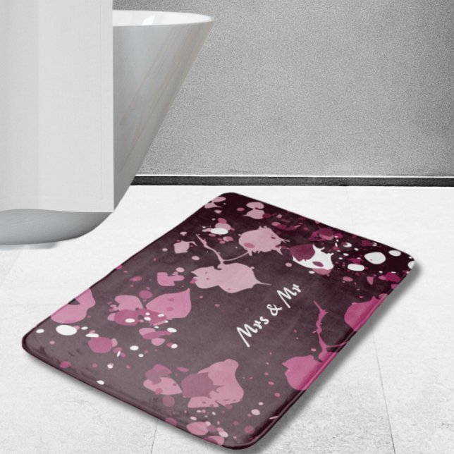 Abstrakt Lila Rosa Paint Splatter Stänk droppar Badrumsmatta (Abstract Purple Pink Paint Splatter Splash Drops Bath Mat)