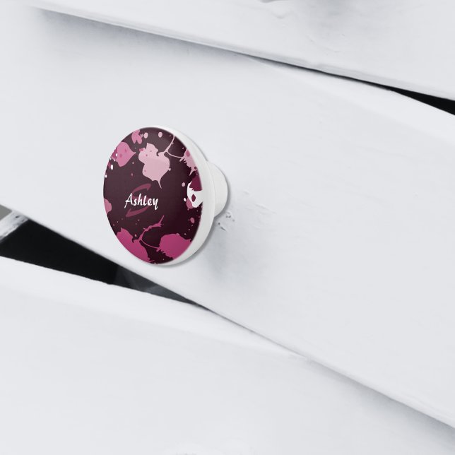 Abstrakt Lila Rosa Paint Splatter Stänk droppar Knopp (Abstract Purple Pink Paint Splatter Splash Drops Ceramic Knob)