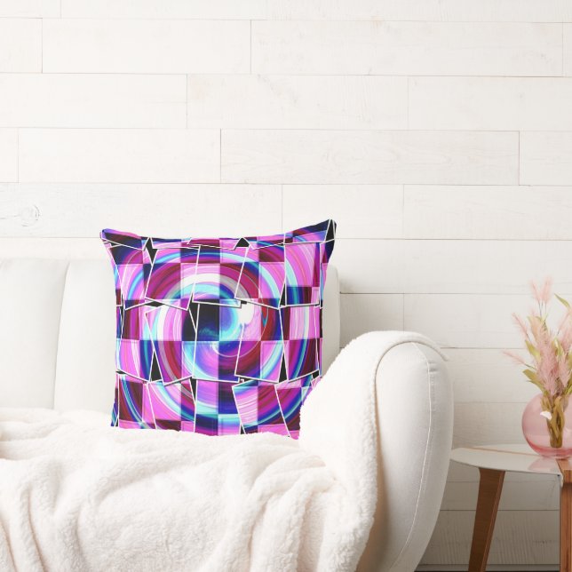 Abstrakt Lila Rosa Squares Geometric Mönster Kudde (Soffa)