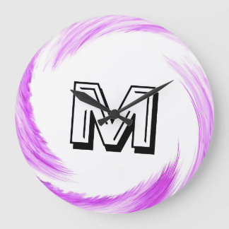 Abstrakt Lila Swirl Monogram Stor Klocka