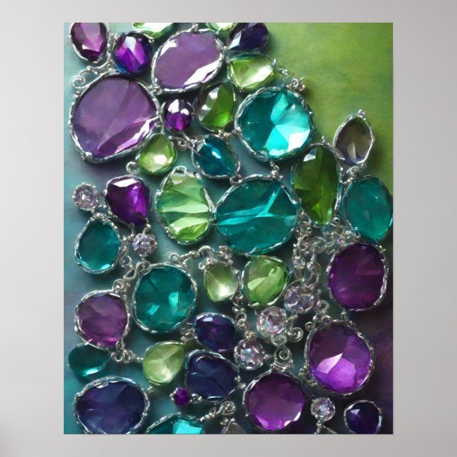 ABSTRAKT LILA TEAL GRÖNT CRYSTAL STACK ART POSTER (Framsidan)