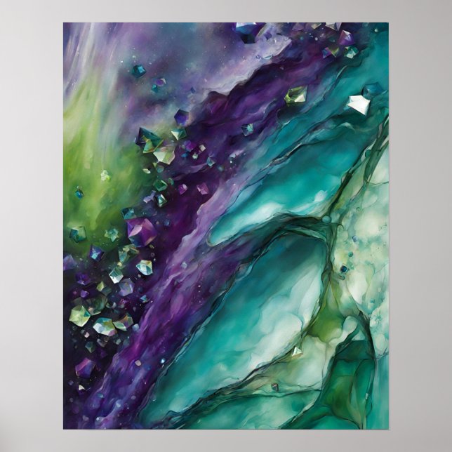 ABSTRAKT LILA TEAL GRÖNT MARBLE ART POSTER (Framsidan)