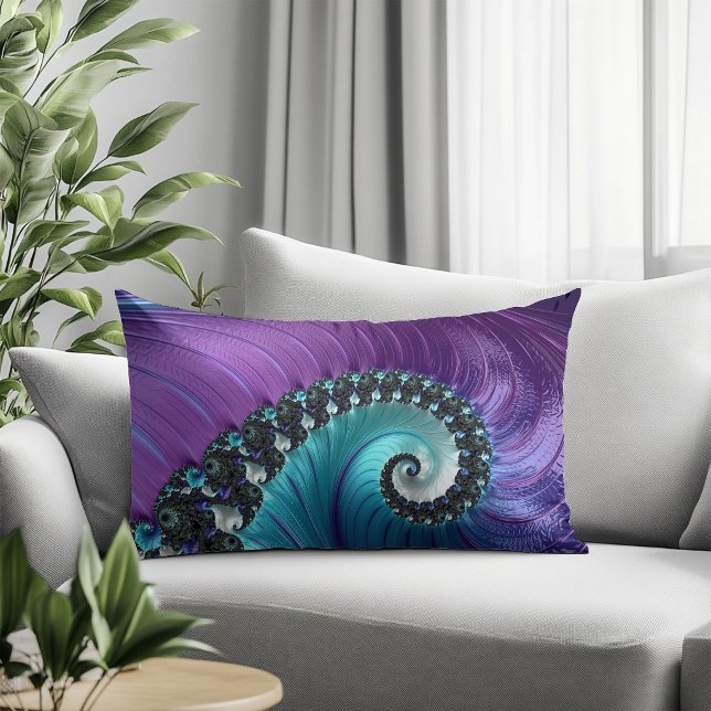 Abstrakt lila turkos gradient spiral fraktal lumbarkudde (Skapare uppladdad)