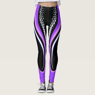 Abstrakt Lila, vit och svart kurva Leggings