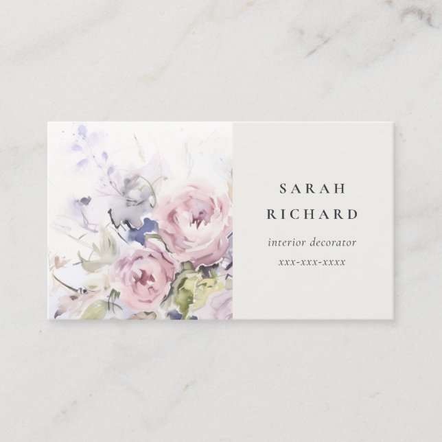 Abstrakt  Lilac Watercolor Ro Blommigt Bunch Visitkort (Framsida)