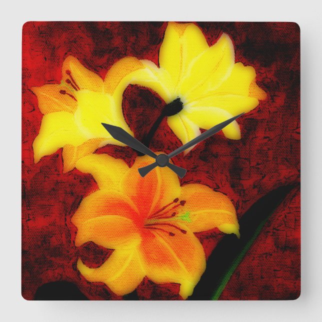 Abstrakt Lillies Vägglås Fyrkantig Klocka (Framsida)