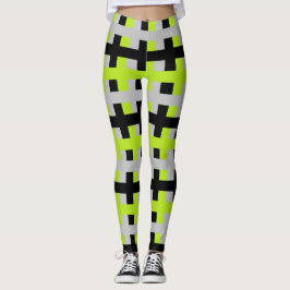 Abstrakt Lime Green, Silver och Black Leggings