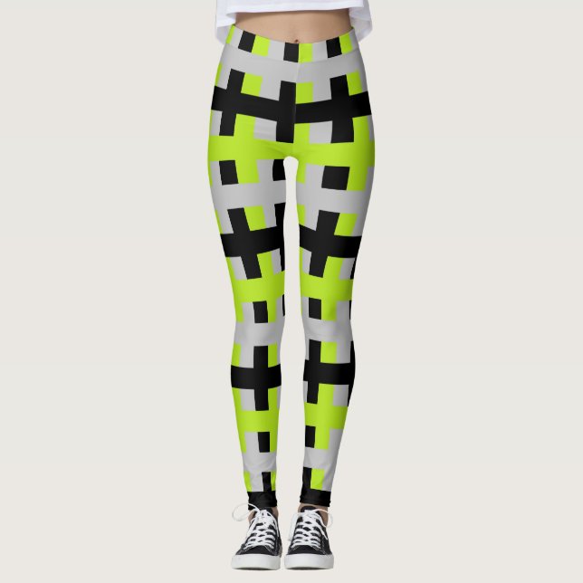 Abstrakt Lime Green, Silver och Black Leggings (Framsida)