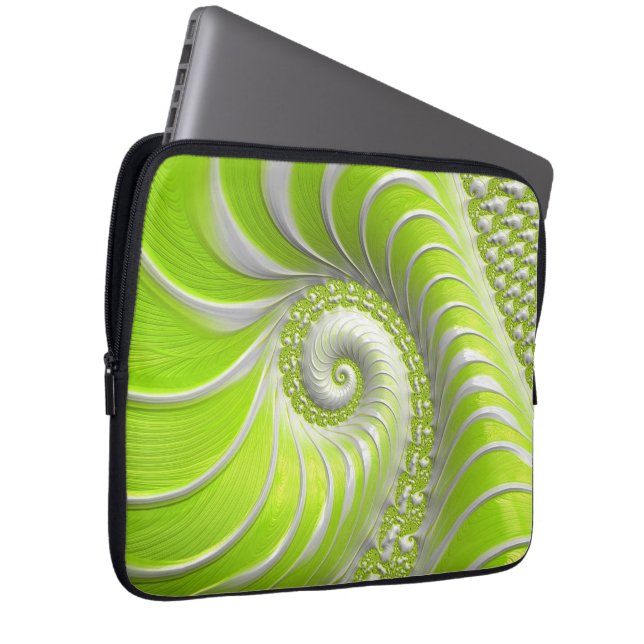Abstrakt Lime Green Spiral Fractal Laptop Fodral (Framsidan Höger)