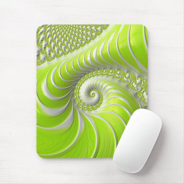 Abstrakt Lime Green Spiral Fractal Musmatta (Med mus)