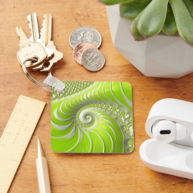 Abstrakt Lime Green Spiral Fractal Nyckelring (Skrivbord)