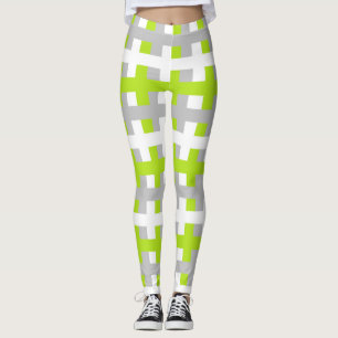Abstrakt limefruktgrönt, silver och vit leggings