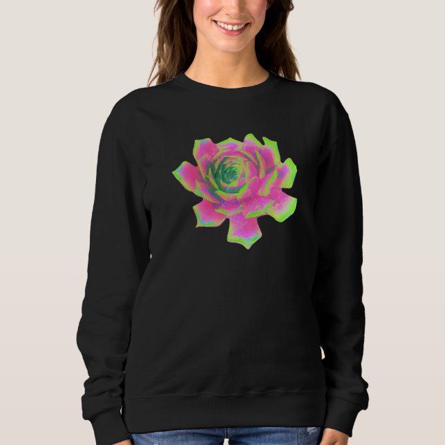 Abstrakt Limegrön Och Rosa Sedumrosett T Shirt (Framsida)