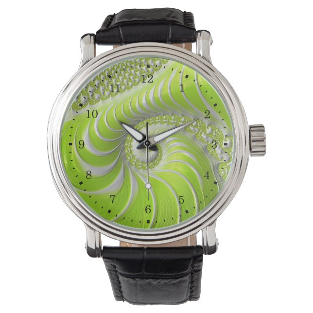 Abstrakt Limegrön Spiral Fraktal Armbandsur (Framsida)