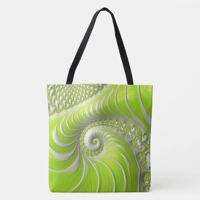 Abstrakt Limegrön Spiral Fraktal Tygkasse (Framsida)