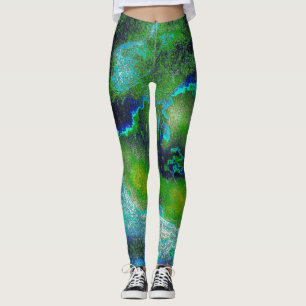 Abstrakt Limestone in Lime Green and Blues Leggings