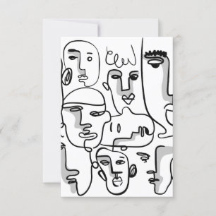 Abstrakt Line Art, Abstrakt Ansikte Teckning Tack Kort