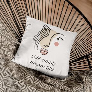 Abstrakt Line Art Ansikte Live Dream Big Quote Kudde