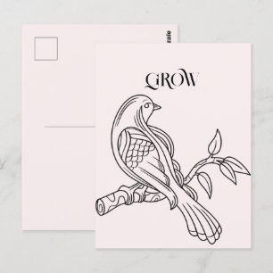 Abstrakt Line Art Bird Illustration Vykort