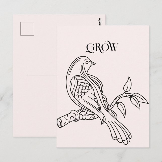 Abstrakt Line Art Bird Illustration Vykort (Fram/baksida)