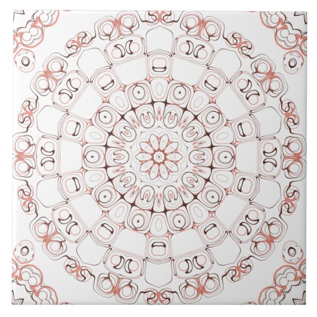 Abstrakt Line Art Mandala i Brown & Peach Tones Kakelplatta (Framsidan)