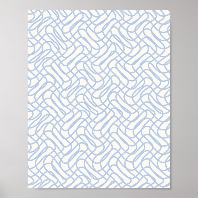 Abstrakt Line Mönster Light Blue and Cream White Poster (Framsidan)