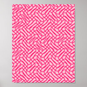 Abstrakt Line Mönster Preppy Rosa Poster