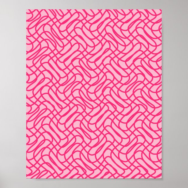 Abstrakt Line Mönster Preppy Rosa Poster (Framsidan)