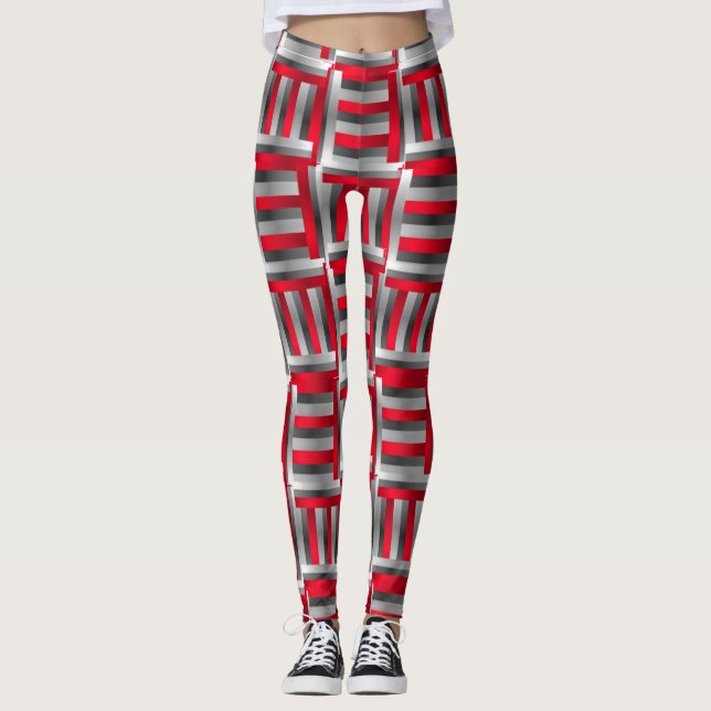 Abstrakt Line Mönster Red and Black Leggings (Framsida)