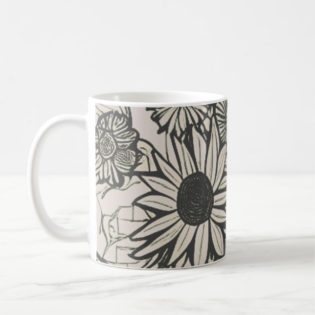 Abstrakt Line Teckning Blommigt Art Kaffemugg (Vänster)