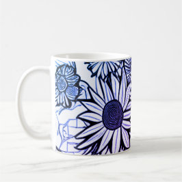 Abstrakt Line Teckning Blommigt Art Lila Blue Kaffemugg