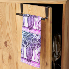 Abstrakt Line Teckning Blommigt Art Lila Blue Kökshandduk