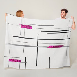 Abstrakt Linear Art Black, Silver, Fuschia accents Fleecefilt