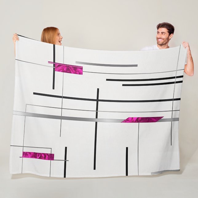 Abstrakt Linear Art Black, Silver, Fuschia accents Fleecefilt (På plats)