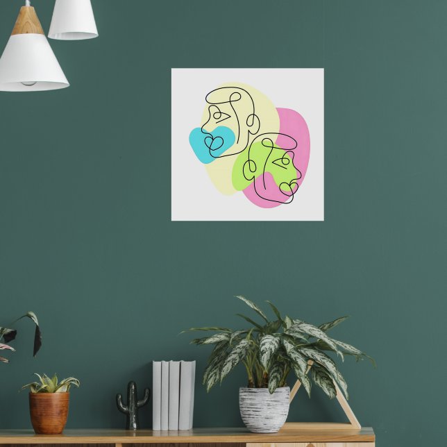 Abstrakt Linje Färgglada Tvillingansikten Poster (Vardagsrum 1)