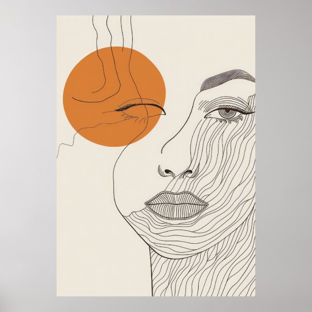 Abstrakt linje konst ansikte. Linjeteckning kvinna Poster (Framsidan)