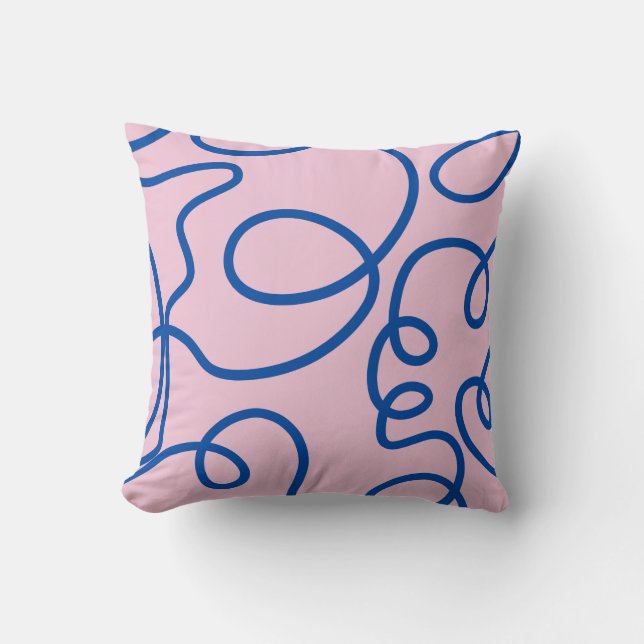 Abstrakt Linjekonst Retro Rosa Och Blå Kudde (Framsida)