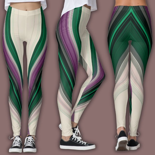 Abstrakt linjemönster | Lila & Turkos Leggings (Skapare uppladdad)