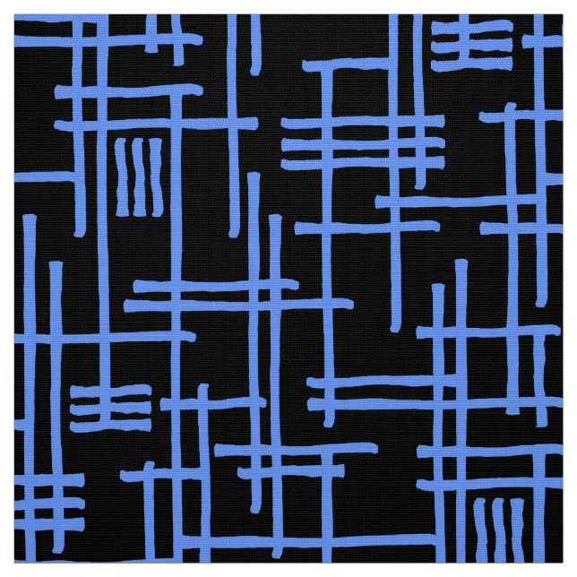 Abstrakt Linjer 120923 - Baby blue på svart Tyg (Provkarta)