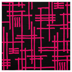 Abstrakt Linjer 120923 - Neon Red on Black Tyg