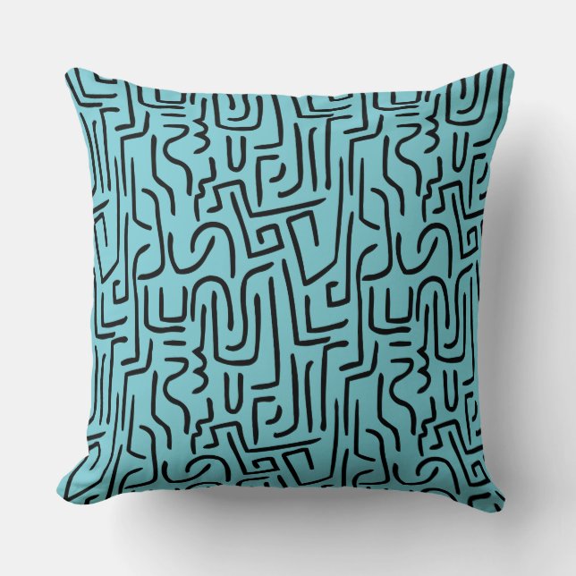 Abstrakt Linjer 130318 - svart på #76CCD7 Kudde (Framsida)