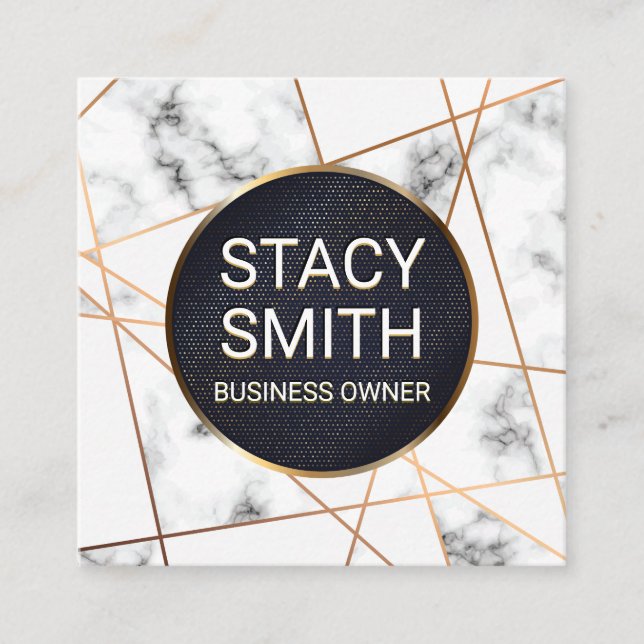 Abstrakt Linjer | Marble | Guld Specklad banderoll Fyrkantigt Visitkort (Framsida)