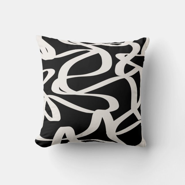 Abstrakt Linjer Modern Black and Beige Cream Swirl Kudde (Framsida)